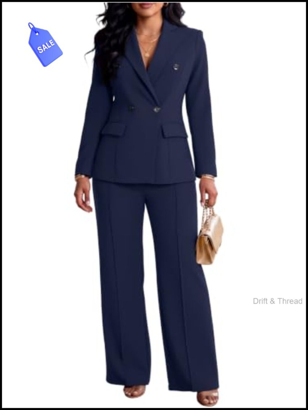 Women's 2 Piece Double Breasted Blazer & Wide Leg Pants Suit Set